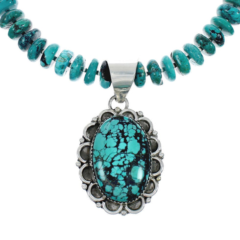 Native American Sterling Silver Turquoise Navajo Pendant Bead Necklace X10368